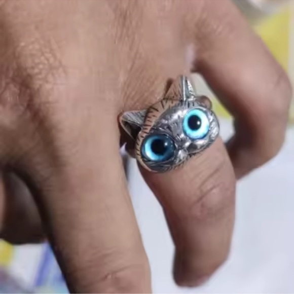Cat Blue Eyes Silver Ring - Picture 4 of 16